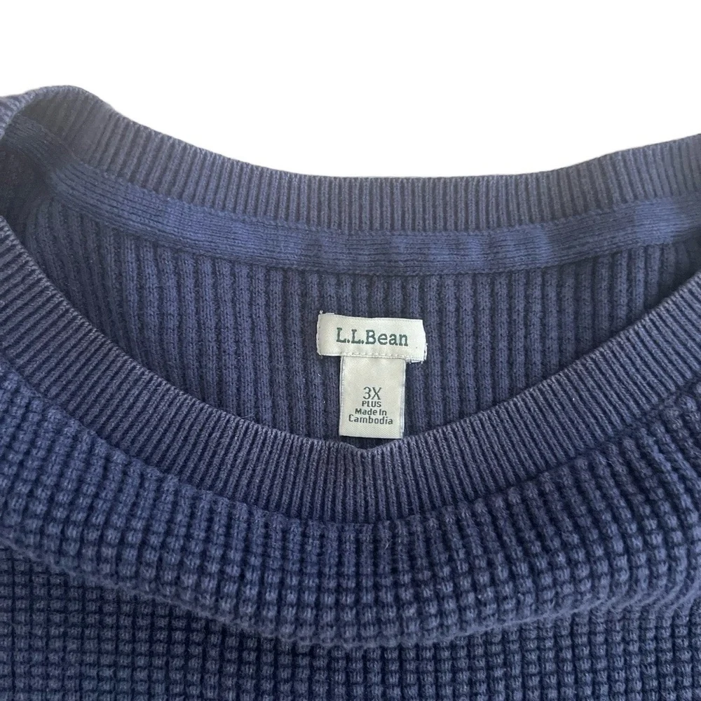 L.L.Bean Sweater Womens Size 3X Plus Navy Blue Waffle Knit Crewneck Long Sleeve - Picture 3 of 8